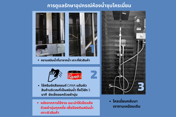 การดูแลรักษาอุปกรณ์ห้องน้ำชุปโครเมี่ยม